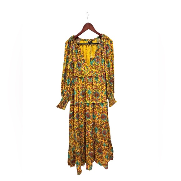 House of Harlow Boho Floral Paisley Print Ruffle Tiered Long Sleeve Maxi Dress S - Picture 2 of 8